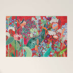 Red floral Jungle Garden Botanical featuring Proteas, Reeds, Eucalyptus, Ferns and Birds of Paradise Welcome Mat Gallery Image 1