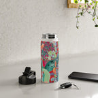Red floral Jungle Garden Botanical featuring Proteas, Reeds, Eucalyptus, Ferns and Birds of Paradise Water Bottle Gallery Image 5
