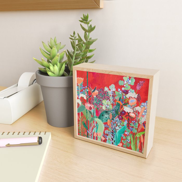 Red floral Jungle Garden Botanical featuring Proteas, Reeds, Eucalyptus, Ferns and Birds of Paradise Mini Art Print Gallery Image 2