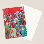 Red floral Jungle Garden Botanical featuring Proteas, Reeds, Eucalyptus, Ferns and Birds of Paradise Stationery Card Gallery Image 2
