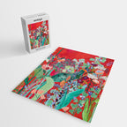 Red floral Jungle Garden Botanical featuring Proteas, Reeds, Eucalyptus, Ferns and Birds of Paradise Jigsaw Puzzle Gallery Image 2