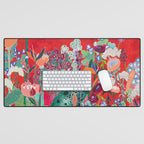 Red floral Jungle Garden Botanical featuring Proteas, Reeds, Eucalyptus, Ferns and Birds of Paradise Desk Mat Gallery Image 1
