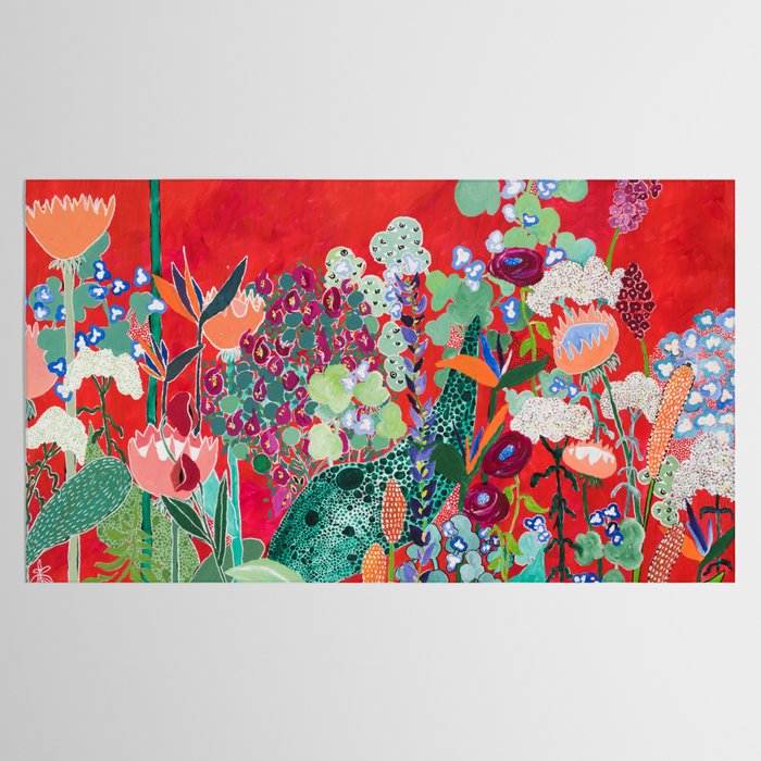 Red floral Jungle Garden Botanical featuring Proteas, Reeds, Eucalyptus, Ferns and Birds of Paradise Tablecloth Gallery Image 2