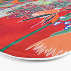 Red floral Jungle Garden Botanical featuring Proteas, Reeds, Eucalyptus, Ferns and Birds of Paradise Bath Mat Gallery Image 3
