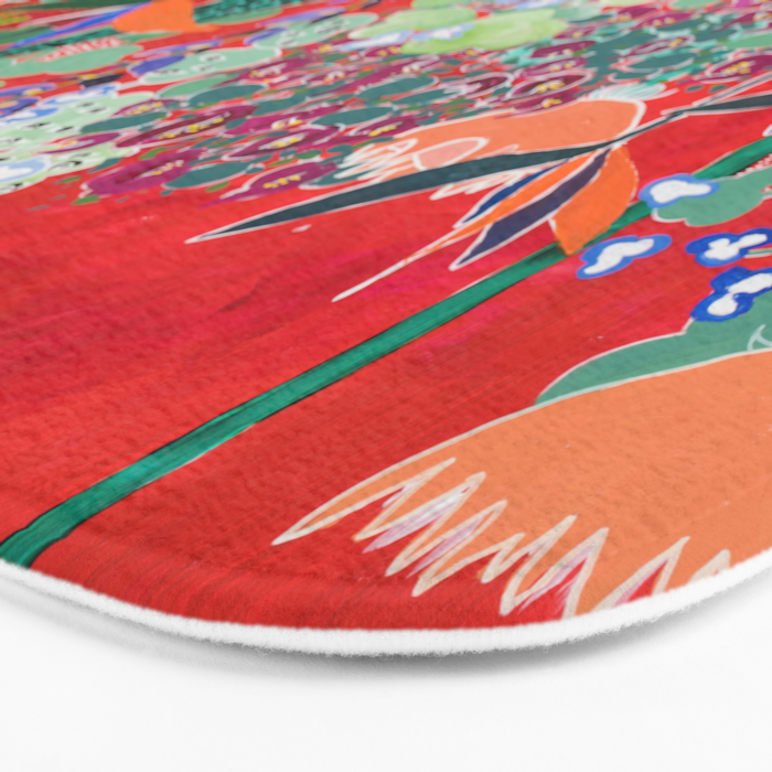 Red floral Jungle Garden Botanical featuring Proteas, Reeds, Eucalyptus, Ferns and Birds of Paradise Bath Mat Gallery Image 3