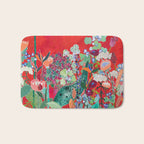 Red floral Jungle Garden Botanical featuring Proteas, Reeds, Eucalyptus, Ferns and Birds of Paradise Bath Mat Gallery Image 1