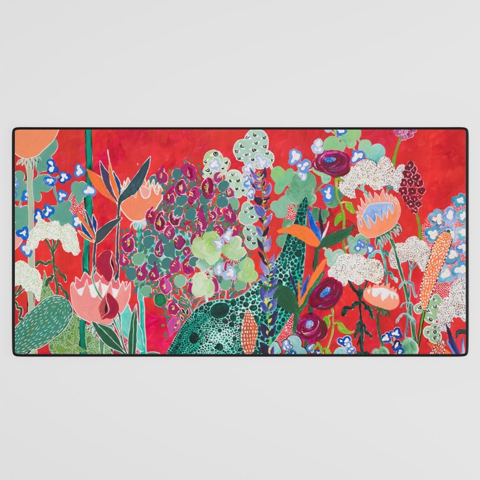 Red floral Jungle Garden Botanical featuring Proteas, Reeds, Eucalyptus, Ferns and Birds of Paradise Desk Mat Gallery Image 3