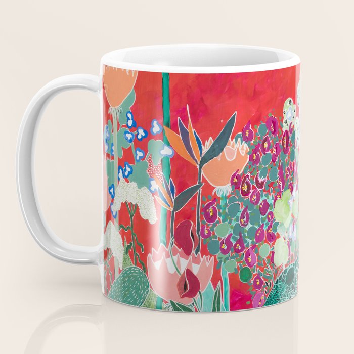 Red floral Jungle Garden Botanical featuring Proteas, Reeds, Eucalyptus, Ferns and Birds of Paradise Coffee Mug Gallery Image 3
