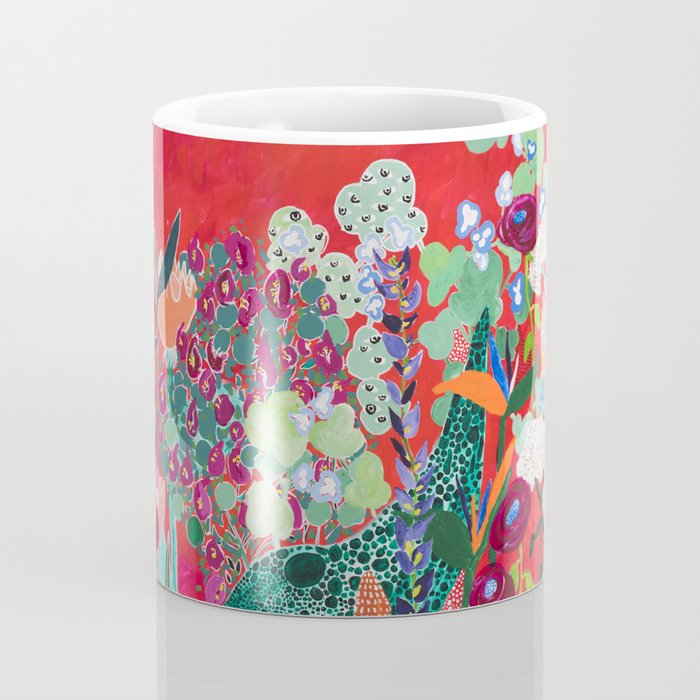 Red floral Jungle Garden Botanical featuring Proteas, Reeds, Eucalyptus, Ferns and Birds of Paradise Coffee Mug Gallery Image 4