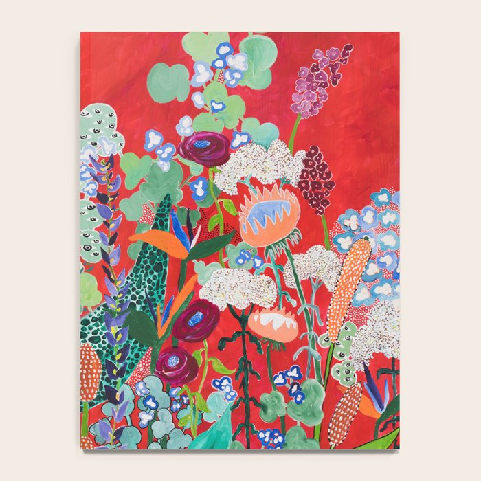 Red floral Jungle Garden Botanical featuring Proteas, Reeds, Eucalyptus, Ferns and Birds of Paradise Notebook Gallery Image 4