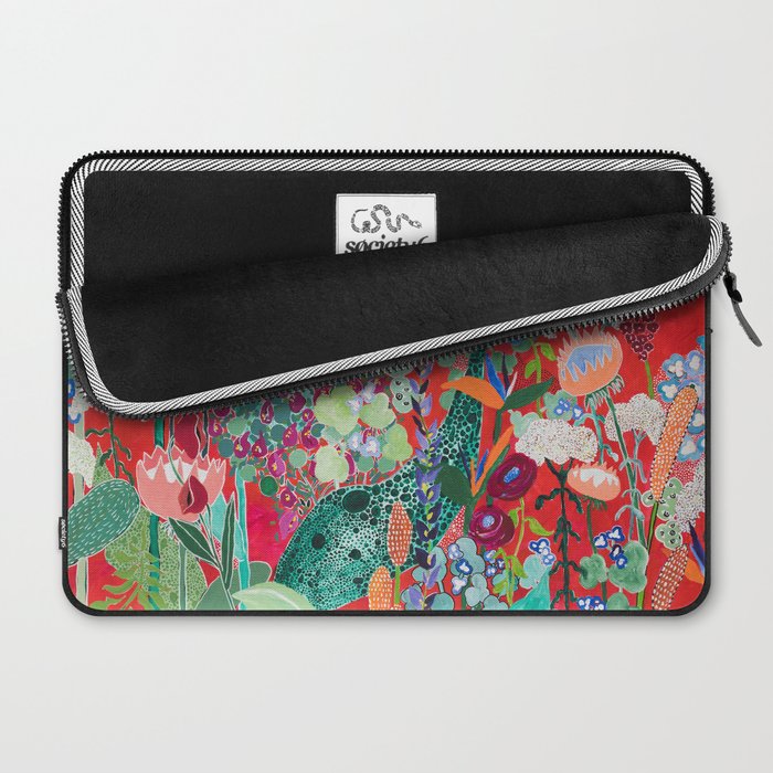 Red floral Jungle Garden Botanical featuring Proteas, Reeds, Eucalyptus, Ferns and Birds of Paradise Laptop Sleeve Gallery Image 2