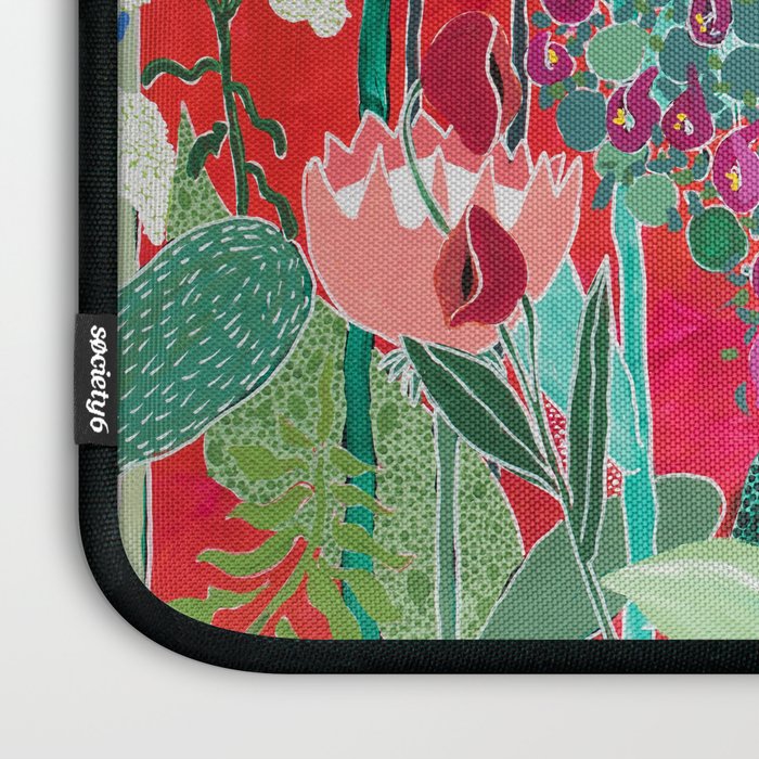 Red floral Jungle Garden Botanical featuring Proteas, Reeds, Eucalyptus, Ferns and Birds of Paradise Laptop Sleeve Gallery Image 3