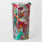 Red floral Jungle Garden Botanical featuring Proteas, Reeds, Eucalyptus, Ferns and Birds of Paradise Travel Mug Gallery Image 2