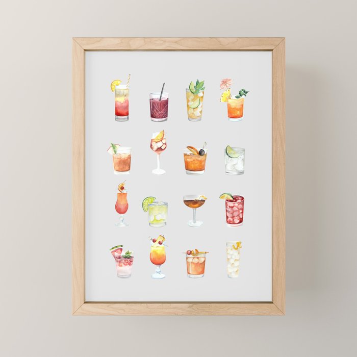 Classic Watercolor Cocktails Drinks Mini Art Print Gallery Image 1