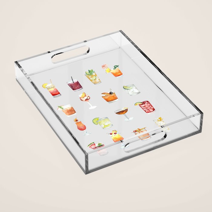 Classic Watercolor Cocktails Drinks Acrylic Tray Gallery Image 1
