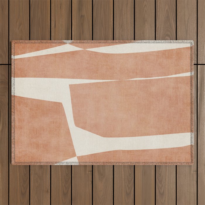 Terracotta Cream Modern Minimalist Abstract Outdoor Rug Gallery Image 1