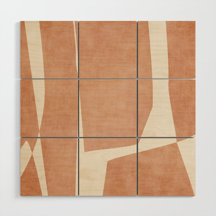 Terracotta Cream Modern Minimalist Abstract Wood Wall Art Gallery Image 1