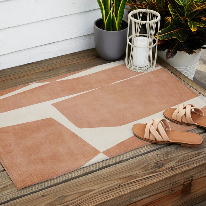 Terracotta Cream Modern Minimalist Abstract Outdoor Rug Gallery Image 2