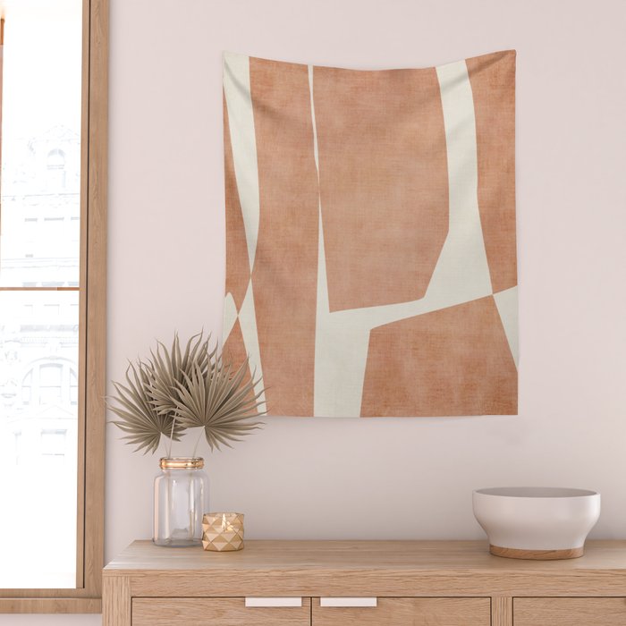 Terracotta Cream Modern Minimalist Abstract Wall Tapestry Gallery Image 2