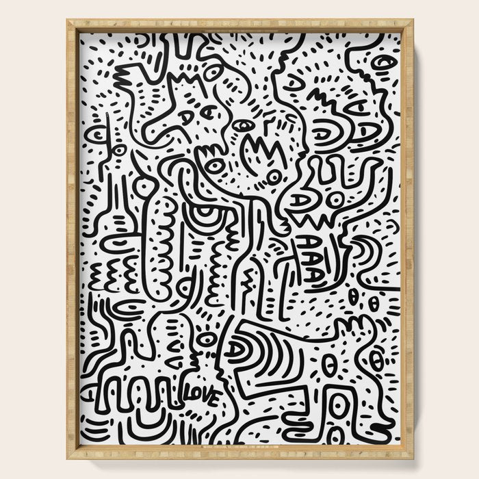 Street Art Graffiti Love Black and White Serving Tray Gallery Image 1