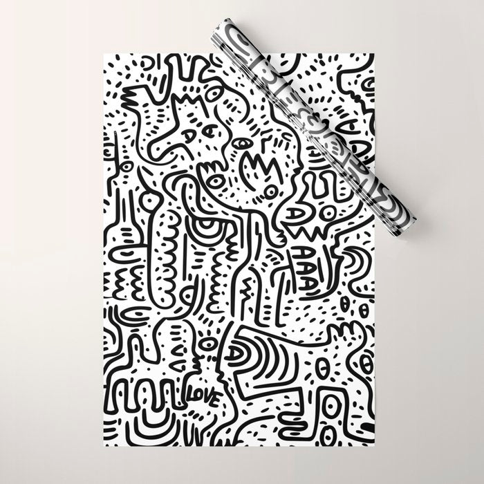 Street Art Graffiti Love Black and White Wrapping Paper Gallery Image 1