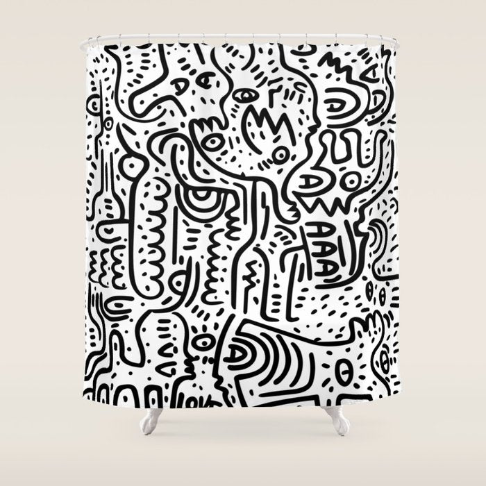Street Art Graffiti Love Black and White Shower Curtain Gallery Image 1