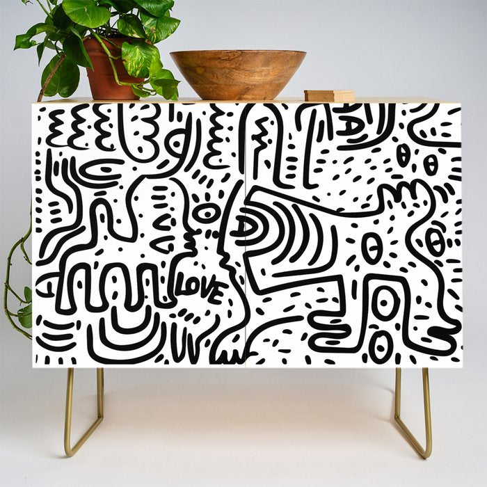 Street Art Graffiti Love Black and White Credenza Gallery Image 1