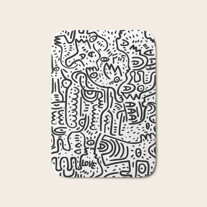 Street Art Graffiti Love Black and White Bath Mat Gallery Image 1