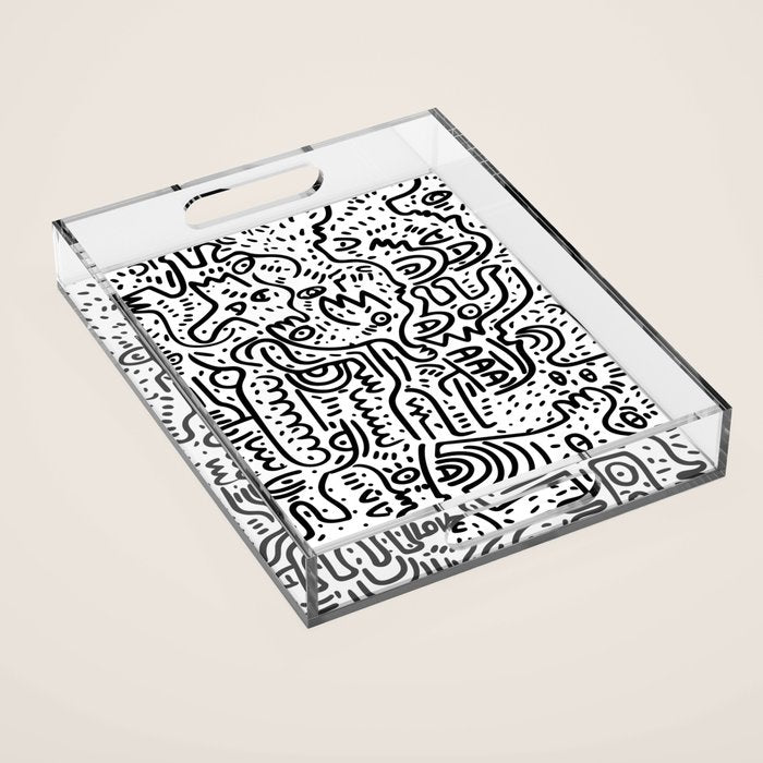 Street Art Graffiti Love Black and White Acrylic Tray Gallery Image 1
