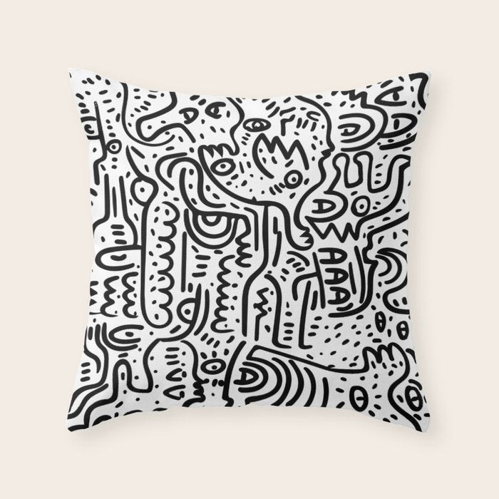 Street Art Graffiti Love Black and White Throw Pillow Gallery Image 1