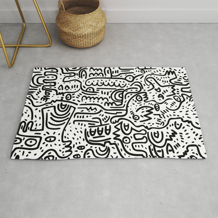 Street Art Graffiti Love Black and White Rug Gallery Image 1