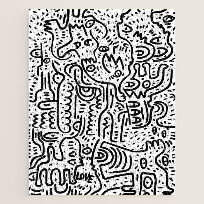 Street Art Graffiti Love Black and White Jigsaw Puzzle Gallery Image 1