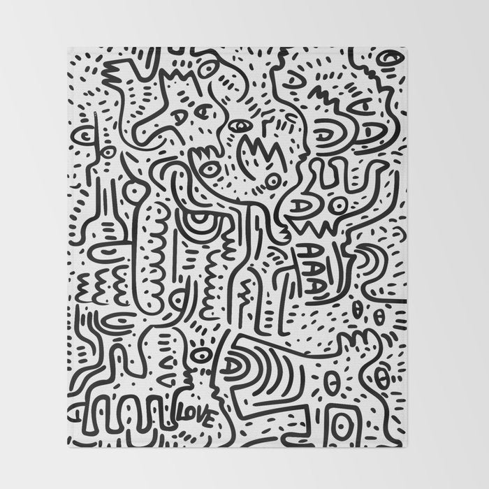 Street Art Graffiti Love Black and White Throw Blanket Gallery Image 2