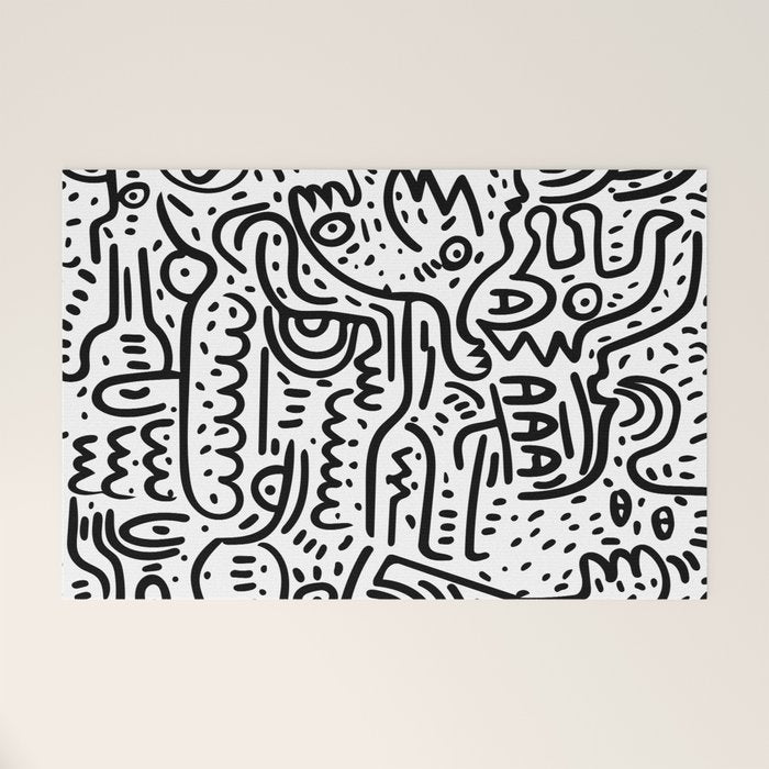 Street Art Graffiti Love Black and White Welcome Mat Gallery Image 1