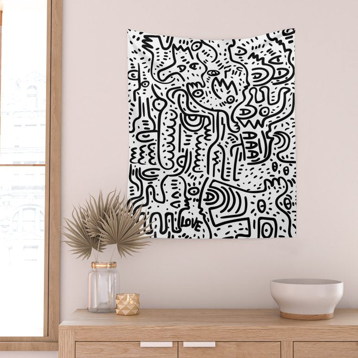 Street Art Graffiti Love Black and White Wall Tapestry Gallery Image 2