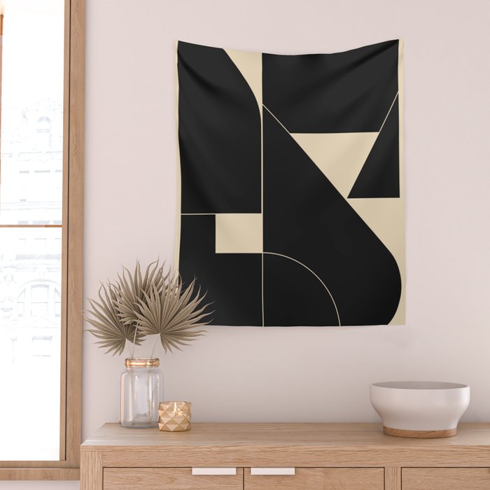 Geometric Shapes Black and White 6 Wall Tapestry Gallery Image 2