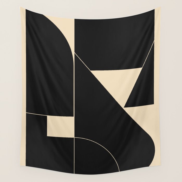 Geometric Shapes Black and White 6 Wall Tapestry Gallery Image 1