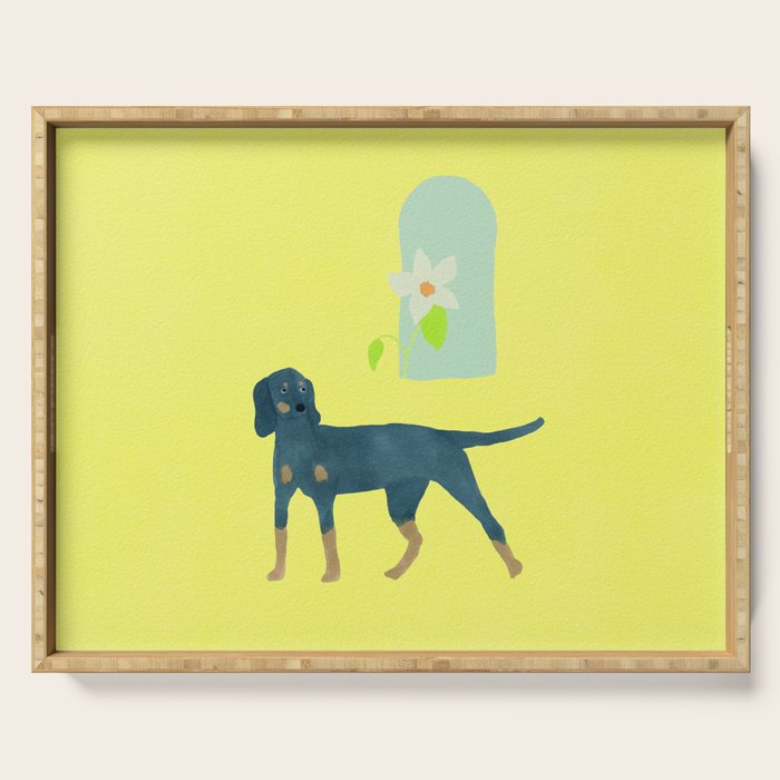Dog and a Half-Round Window - Green and Yellow Serving Tray Gallery Image 1