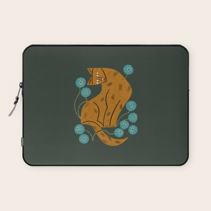 Playful Tabby and Blue Flowers Laptop Sleeve Gallery Image 1