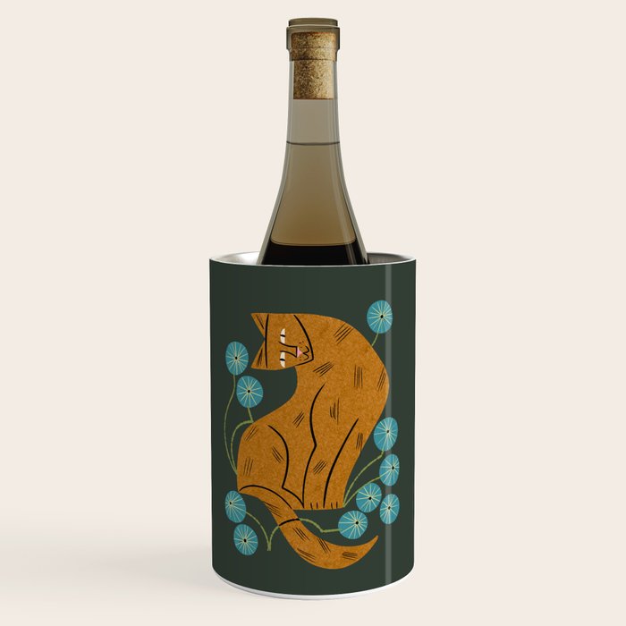 Playful Tabby and Blue Flowers Wine Chiller Gallery Image 1