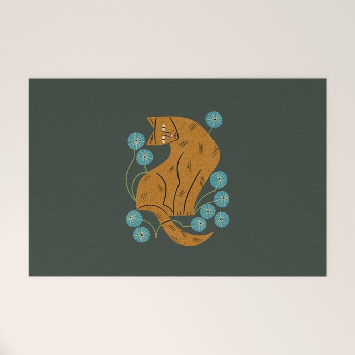 Playful Tabby and Blue Flowers Welcome Mat Gallery Image 1