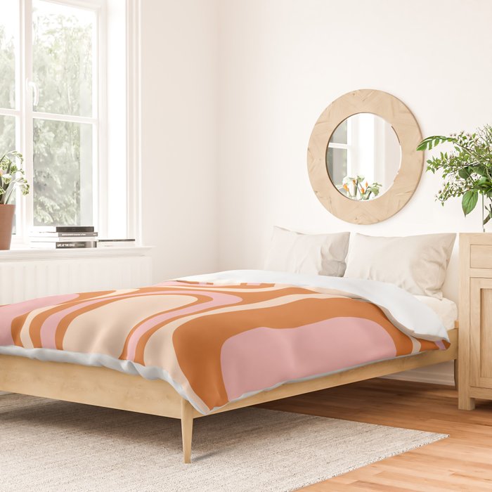 Mid-Century Modern Palm Springs Abstract Pattern Pink Orange Cream Duvet Cover Gallery Image 2
