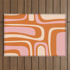 Mid-Century Modern Palm Springs Abstract Pattern Pink Orange Cream Outdoor Rug Gallery Image 1