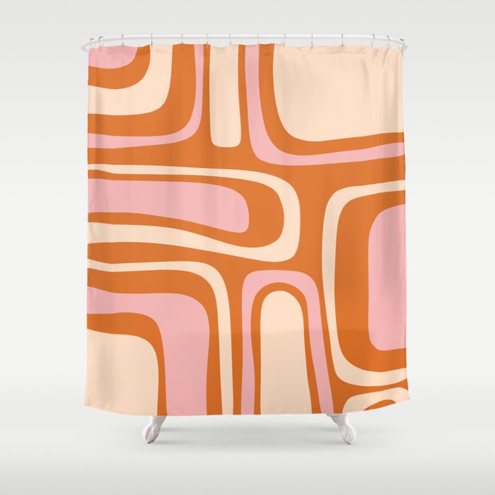 Mid-Century Modern Palm Springs Abstract Pattern Pink Orange Cream Shower Curtain Gallery Image 1