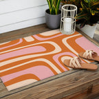 Mid-Century Modern Palm Springs Abstract Pattern Pink Orange Cream Outdoor Rug Gallery Image 2