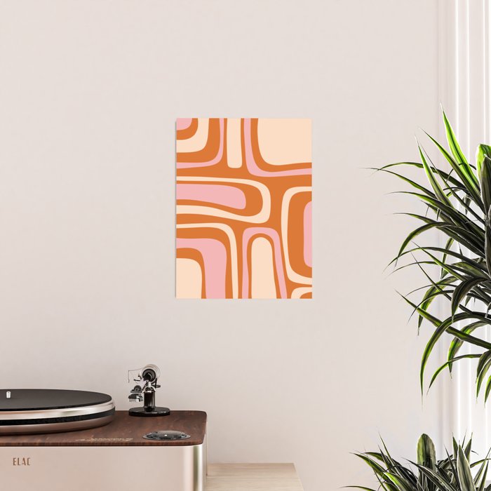 Mid-Century Modern Palm Springs Abstract Pattern Pink Orange Cream Poster Gallery Image 2