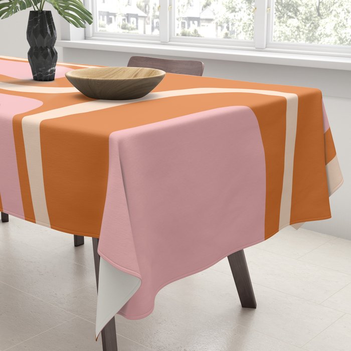 Mid-Century Modern Palm Springs Abstract Pattern Pink Orange Cream Tablecloth Gallery Image 3