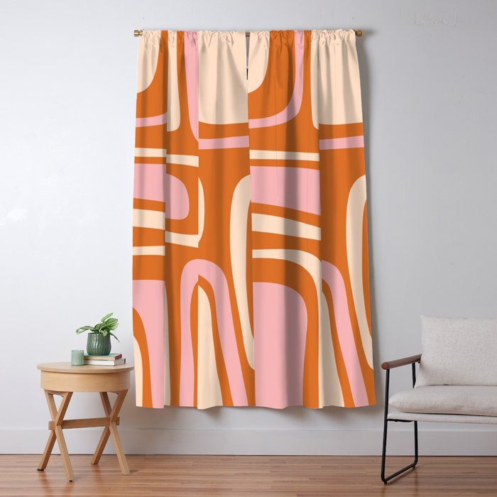 Mid-Century Modern Palm Springs Abstract Pattern Pink Orange Cream Window Curtain Gallery Image 5