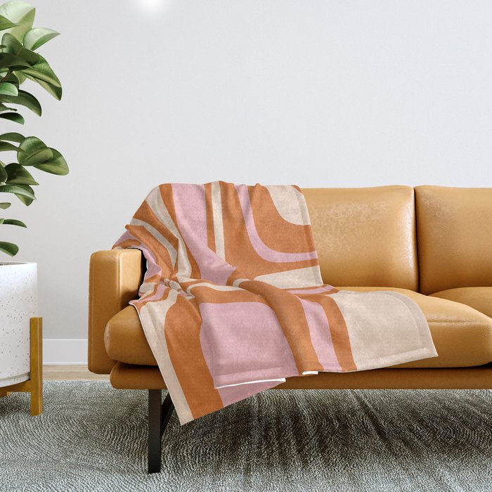 Mid-Century Modern Palm Springs Abstract Pattern Pink Orange Cream Throw Blanket Gallery Image 1