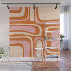 Mid-Century Modern Palm Springs Abstract Pattern Pink Orange Cream Wall Mural Gallery Image 1